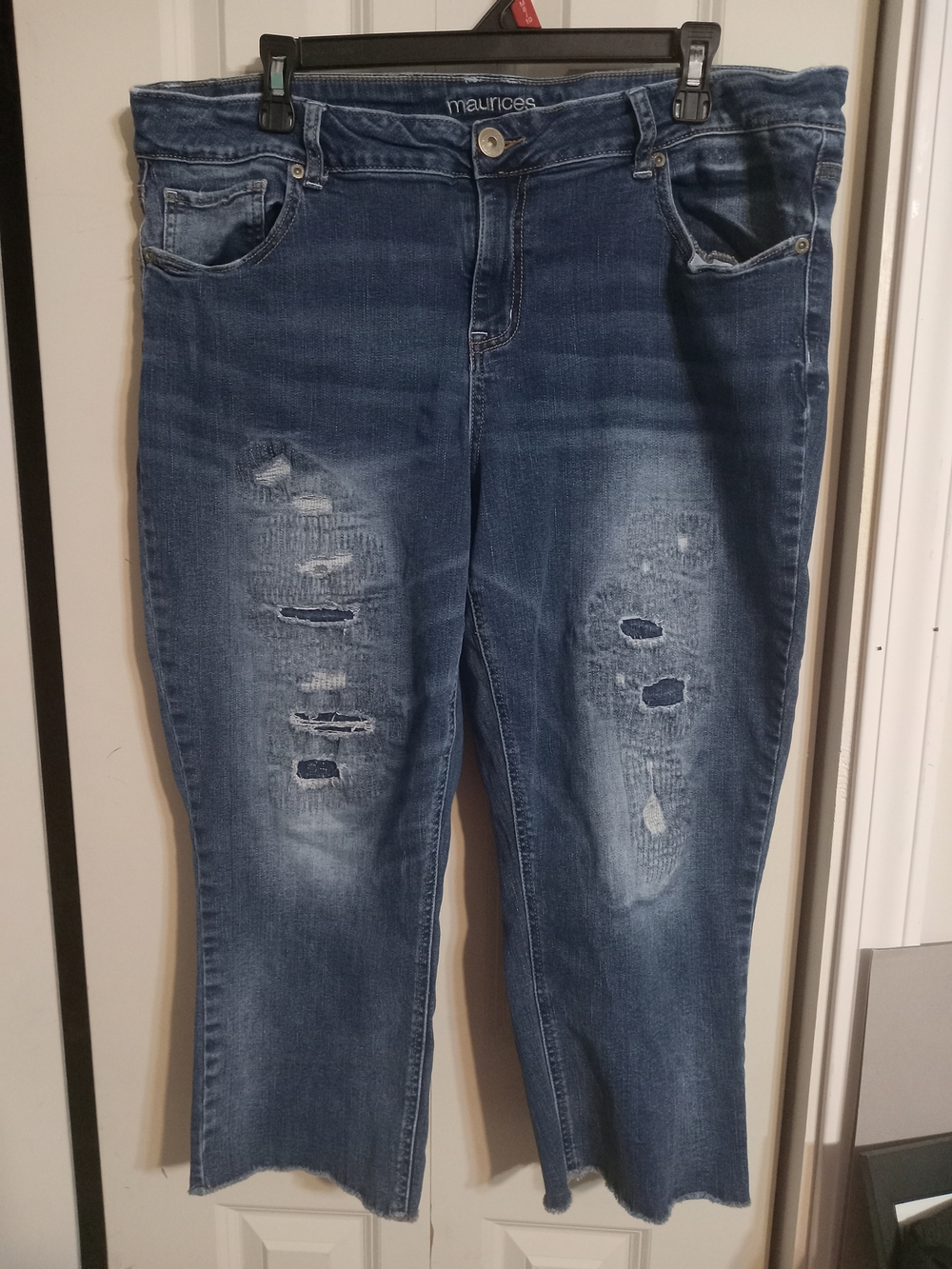 Maurices Distressed Dark Blue Cropped Jeans